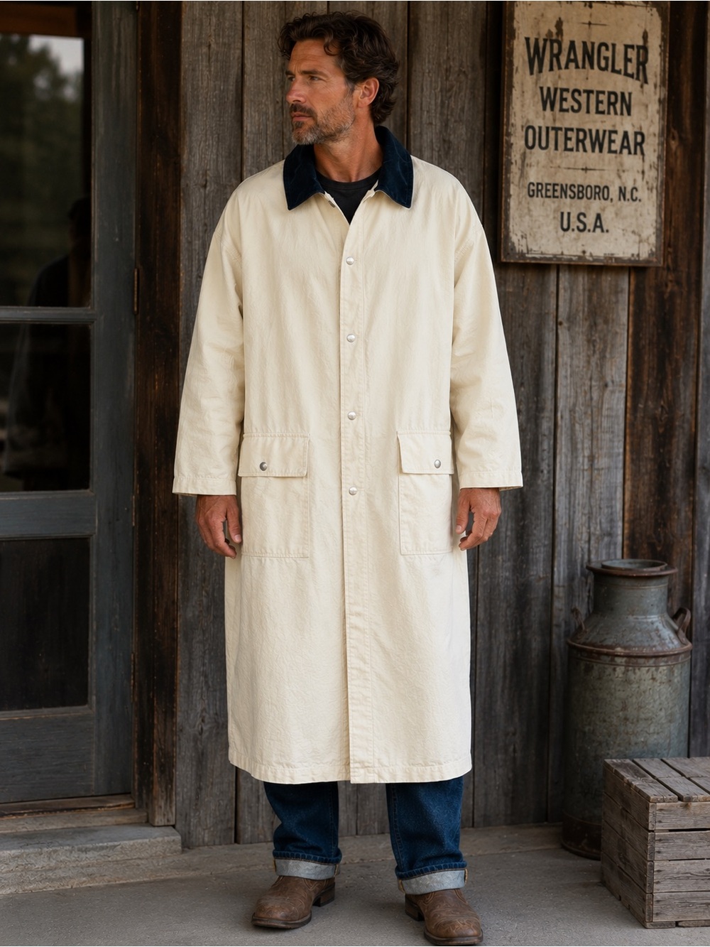 Vintage 80s Wrangler Western Outerwear Canvas Chore Coat Duster USA Made XL